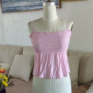 Active USA Pink Smocked Eyelet Peplum Cami